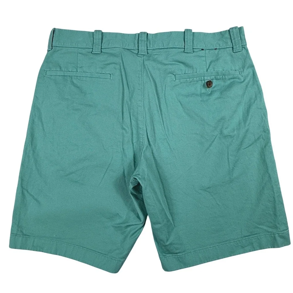 J. Crew Mens Chino Shorts Teal Green Flat Front Cotton Twill Size 33 9 Inseam